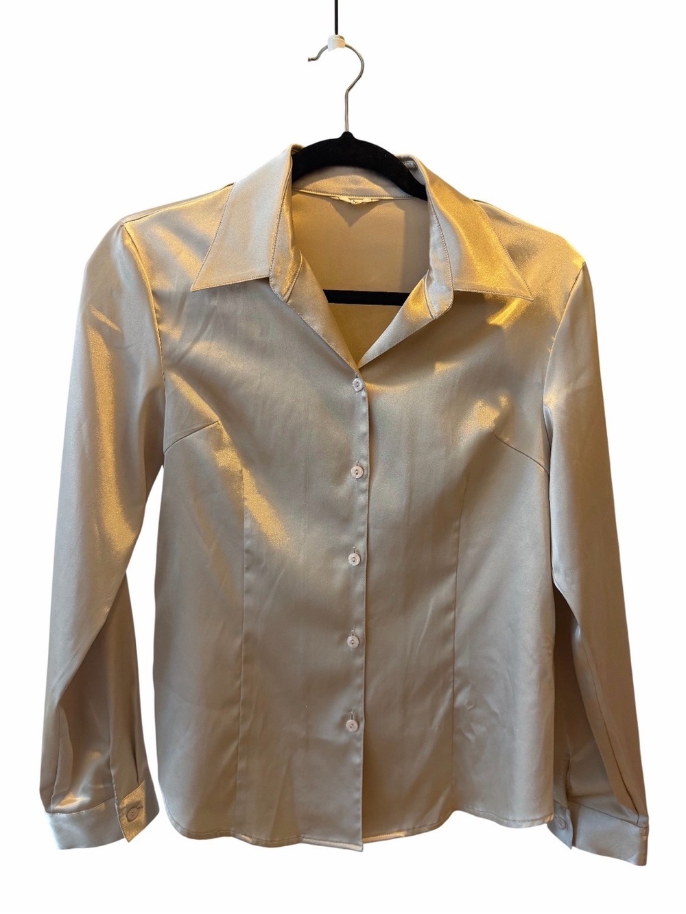 Vintage Satin Button-Up Blouse in Shimmering Ivory